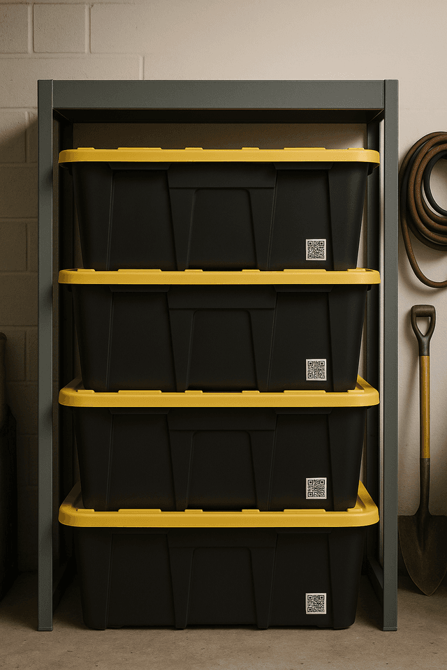 Organized garage with QR coded boxes